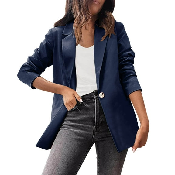 LowProfile Blazers Suit Jackets for Women Plus Size Long Sleeve Casual Tops Solid Small Temperament Slim Winter Fall Open Front Jacket Coat Blue 3XL
