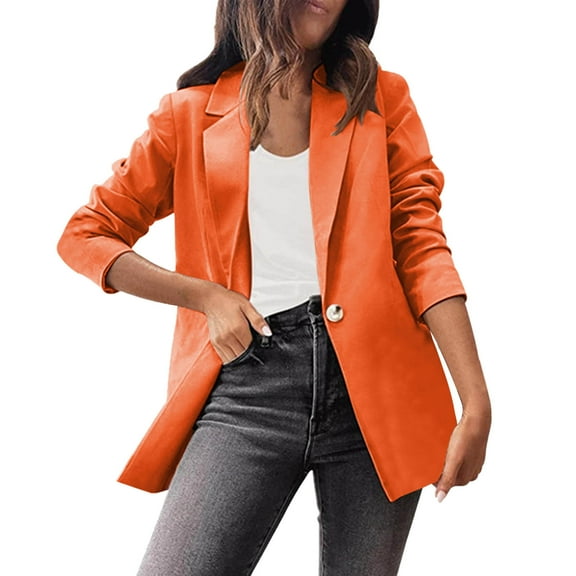 LowProfile Blazers Suit Jackets for Women Plus Size Long Sleeve Casual Tops Solid Small Temperament Slim Winter Fall Open Front Jacket Coat Orange XL