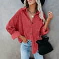 thumbnail image 1 of LowProfile Button Down Shirts for Women Casual Long Sleeve Corduroy Shirt Oversized Warm Jacket With Pockets Blouse Tops Watermelon red S, 1 of 6