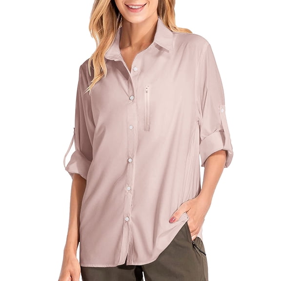 LowProfile Button Down Shirts for Women Casual Long Sleeve UPF 50+ Sun Outdoor Cool Quick Dry Fishing Hiking Shirt Blouse Tops Pink M