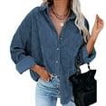 thumbnail image 1 of LowProfile Button Down Shirts for Women Casual Long Sleeve V Neck Corduroy95%polye Coat Blouse Tops Blue 2XL, 1 of 7