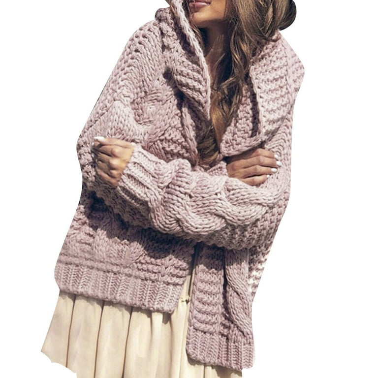LowProfile Cardigan Sweaters for Women Long Sleeve Casual Tops Heavy Needle Thickened Fashion Loose Winter Fall Knit Sweater Coats Pink M Walmart