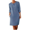 thumbnail image 1 of LowProfile Dresses for Women Casual Winter Fall Plus Size Long Sleeve O-Neck Cotton Linen Button Shirt Crewneck Loose With Two Pockets Fashion Dress Blue 5XL, 1 of 6