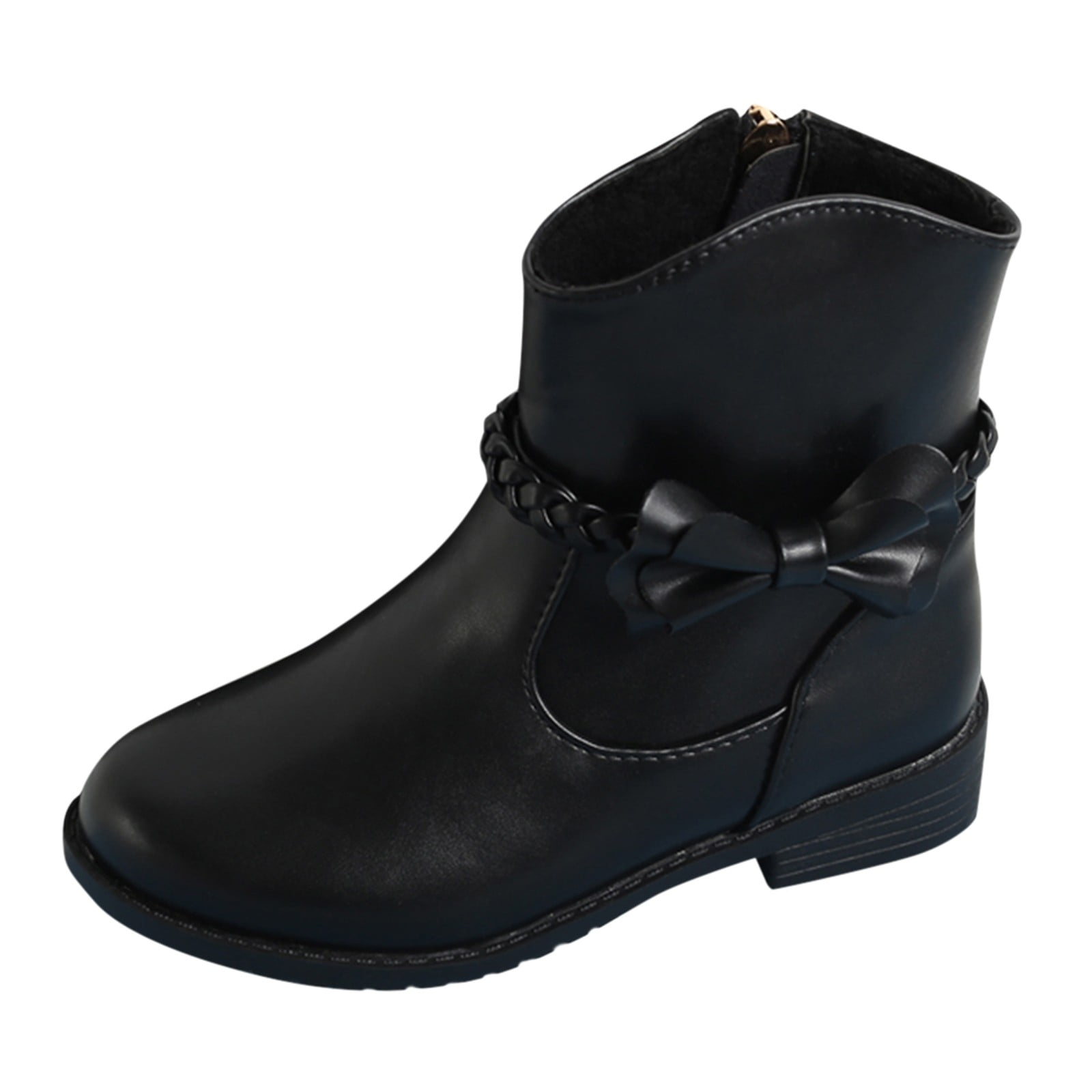 LowProfile Girls Shoes Bow Decor Braided Detail Zip Side Western Boots Ankle Boots Low Heel Riding Booties With Zipper Girls Boots Walmart