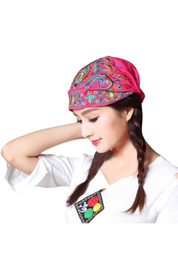 Head Wraps for Women Beanie Hat Flowers Vintage Ethnic Mexican Bandanas Embroidery Print Red Baseball Mens Winter Caps