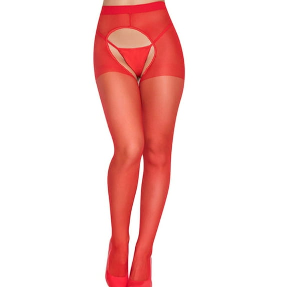 LowProfile High Waist Tights Stockings for Women Convenient Open Crotch Racy Pantyhose Warm Pants Red