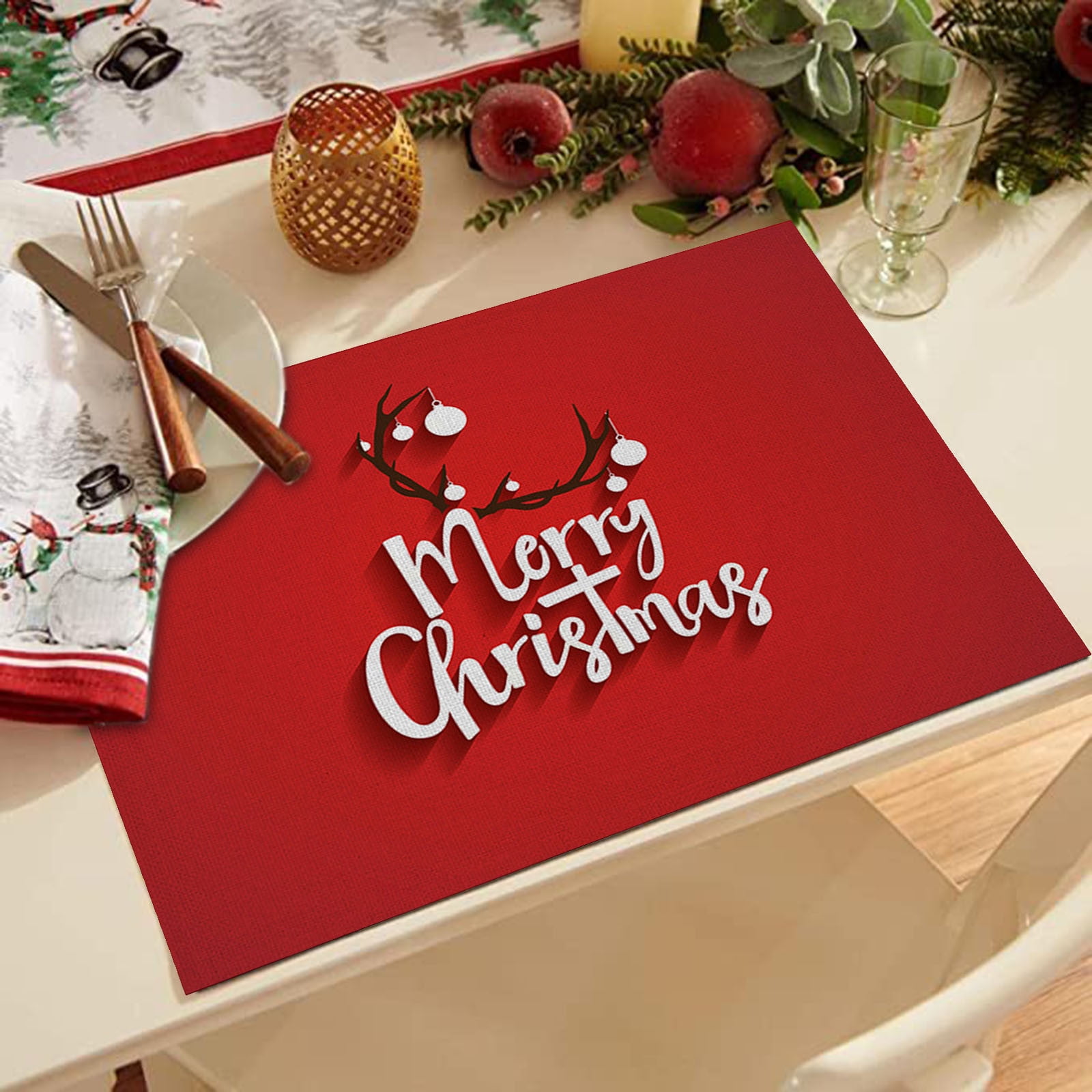 LowProfile Kitchen Placemats Waterproof Red Christmas For Dining Table
