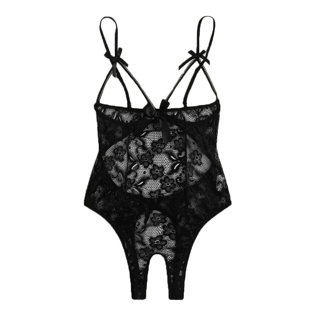 LowProfile Lingerie Bodysuit for Women Plus Size Bow Lace Hollow Open  Crotch Teddy Backless Jumpsuit Overalls Black M - Walmart.com