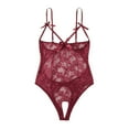 thumbnail image 1 of LowProfile Lingerie Bodysuit for Women Plus Size Bow Lace Hollow Open Crotch Teddy Backless Jumpsuit Overalls Red 3XL, 1 of 5