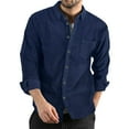 thumbnail image 1 of LowProfile Men's Button Down Shirts Long Sleeve Fall Winter Corduroy Solid Color ed Lightweight Casual Blouse Tops Blue L, 1 of 5