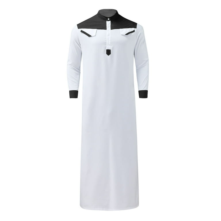 LowProfile Men s Muslim Dresses Long Sleeve Casual Color Contrast Half Zipper Jubba Thobe Robe for Men Black M Walmart