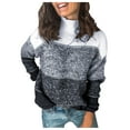 thumbnail image 1 of LowProfile Pullover Sweaters for Women Long Sleeve Casual Tops Color Block Striped High Neck Jumper Winter Fall Knit Sweater Black L, 1 of 8