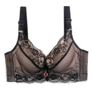 LowProfile Push Up Bra for Women Plus Size Adjustable Sports Extra-Elastic Breathable Lace Trim Bras Black 46B