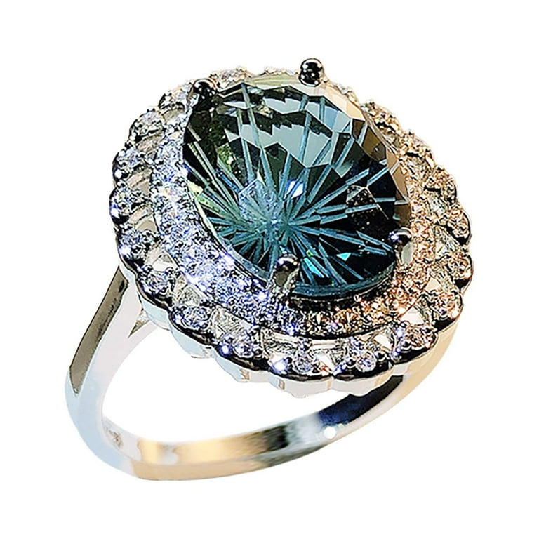 LowProfile Rings for Women Girls Blue Natural Blue Stone Diamond