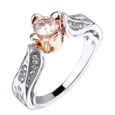 SHIYAO Rose Gold Women Girls Rings Leaf Ring with Zircon Wedding Ring ...