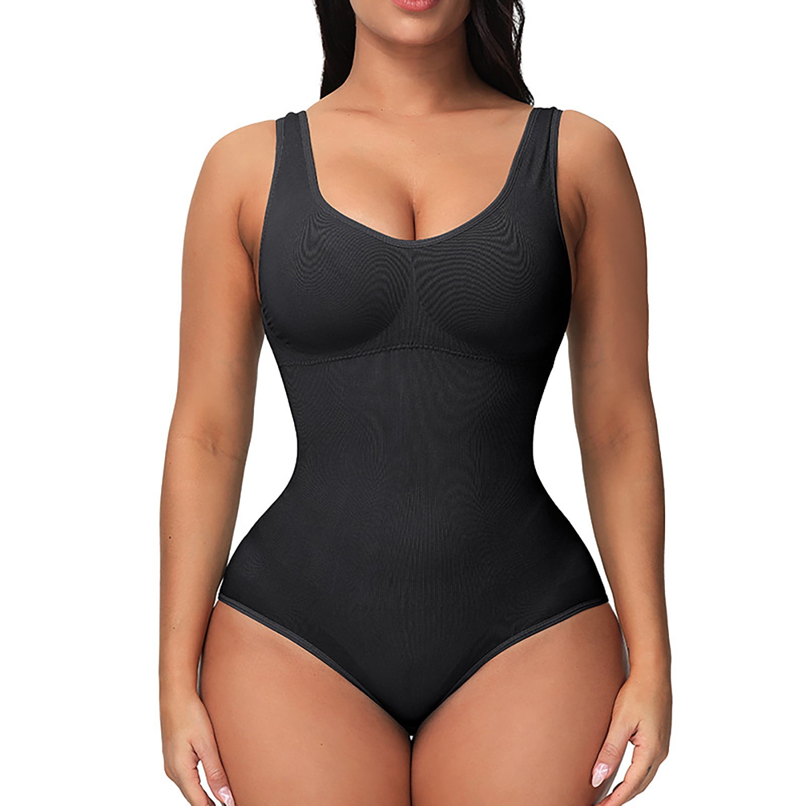 SAYFUT Shapewear Bodysuit for Women Tummy Control Body Shaper Slim Full Body  Contour Top Seamless V Neck Jumpsuits 
