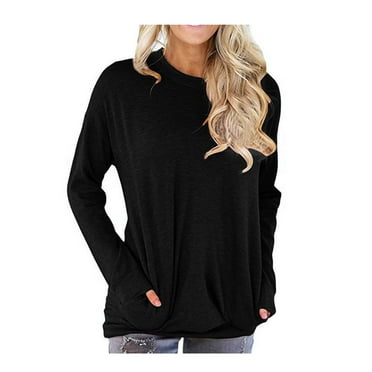 LowProfile Shirts for Women Long Sleeve Casual Tops Cotton Solid Loose Pockets Blouses Winter Fall T-Shirts