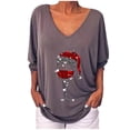 thumbnail image 1 of LowProfile Shirts for Women Plus Size Christmas Long Sleeve Casual Tops Wine Glass V Neck Shirt Winter Fall T-Shirts Grey L, 1 of 5