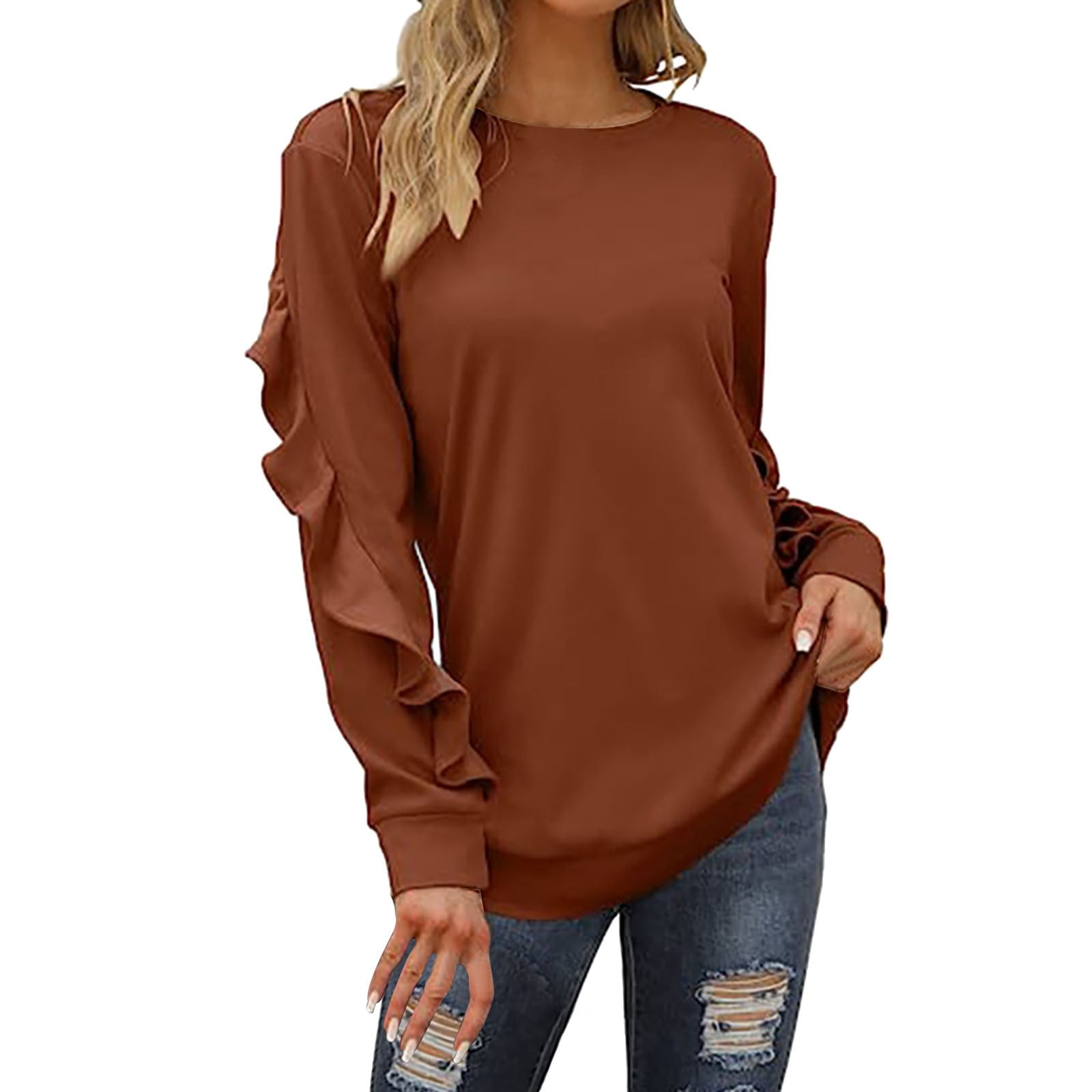 LowProfile Shirts for Women Plus Size Long Sleeve Casual Tops Round Neck Sweater Pleated Top Winter Fall T Shirts