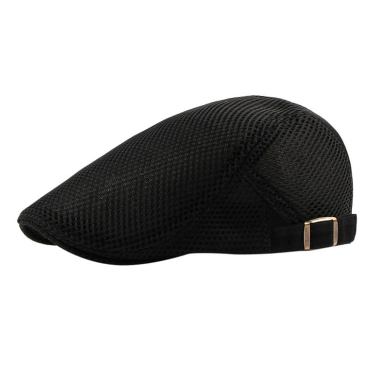 LowProfile Sun Hat Men Breathable Mesh Summer Newsboy Beret Ivy Cabbie Flat Baseball Cap Black