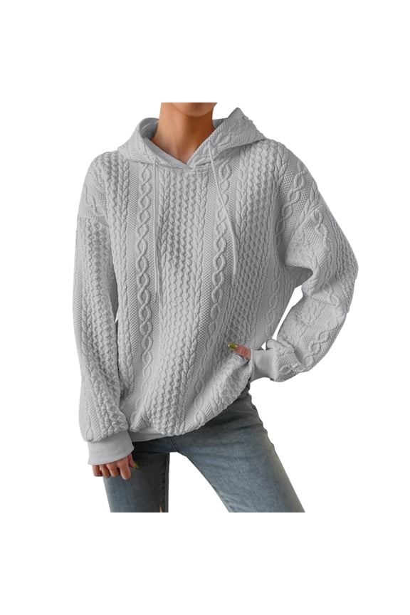 Sweatshirt Hoodies for Women Plus Size Long Sleeve Casual Tops Textured Drop Shoulder Drawstring Pullover Solid Winter Fall Sweatshirts