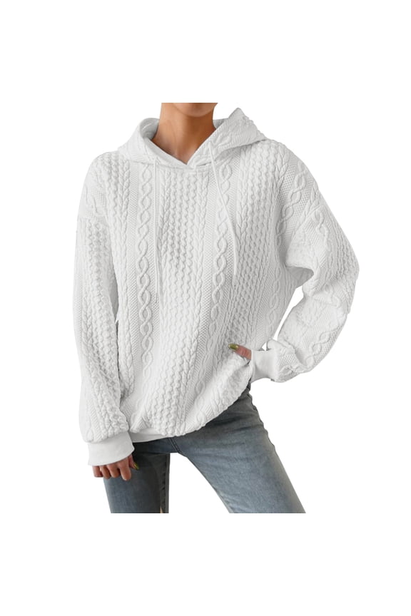 Sweatshirt Hoodies for Women Plus Size Long Sleeve Casual Tops Textured Drop Shoulder Drawstring Pullover Solid Winter Fall Sweatshirts