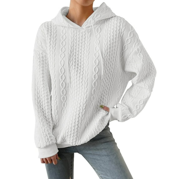 LowProfile Sweatshirt Hoodies for Women Plus Size Long Sleeve Casual Tops Textured Drop Shoulder Drawstring Pullover Solid Winter Fall Sweatshirts