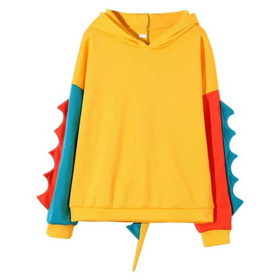 LowProfile Sweatshirt for Women Long Sleeve Casual Tops Fashion Loose Splice Dinosaur Winter Fall Sweatshirts Yellow XL
