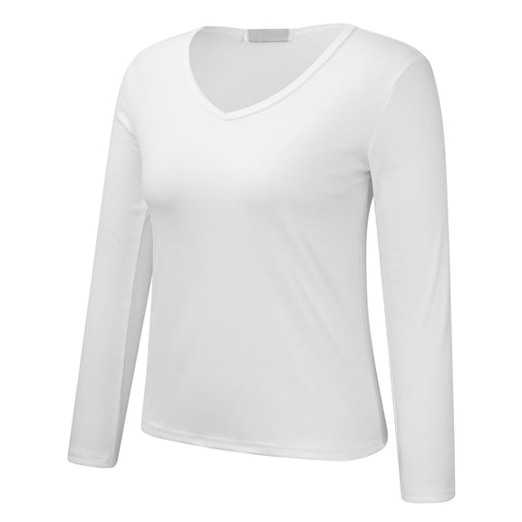 LowProfile Thermal Shirts for Women Crew Neck Fleece Lined Underwear Slim Long Sleeve Winter Warm Tops White L