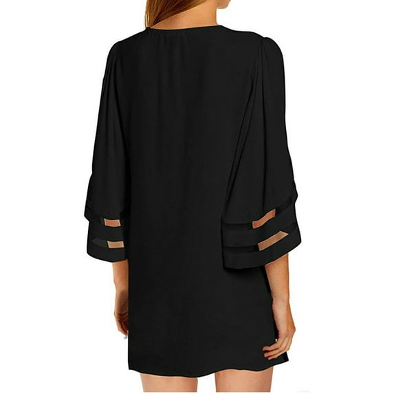 LowProfile Women Mesh Panel 3/4 Bell Sleeve Pure color Chiffon Casual Loose Kimono Cardigan