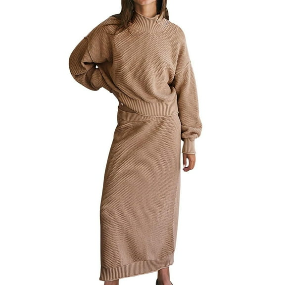 LowProfile Women's Casual Winter Fall Dress Long Sleeve Solid Fashionable High Necked Pencil Skirt Set Dresses