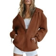 thumbnail image 1 of LowProfile Women's Sweatshirts Winter Fall Clothes Long Sleeve Hoodies Oversized Pocket Drawstring Zipper Track Solid Top Sweaters Outfits Casual Tops Coffee M, 1 of 8