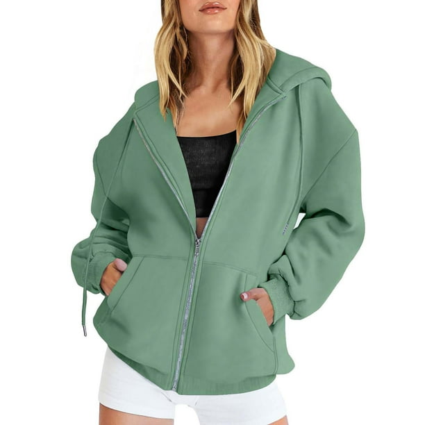 VIEACTIVEWEAR Women's Long Sleeve Hoodie Sweatshirt – Drawstring Tied Front, Light Green, Size Small