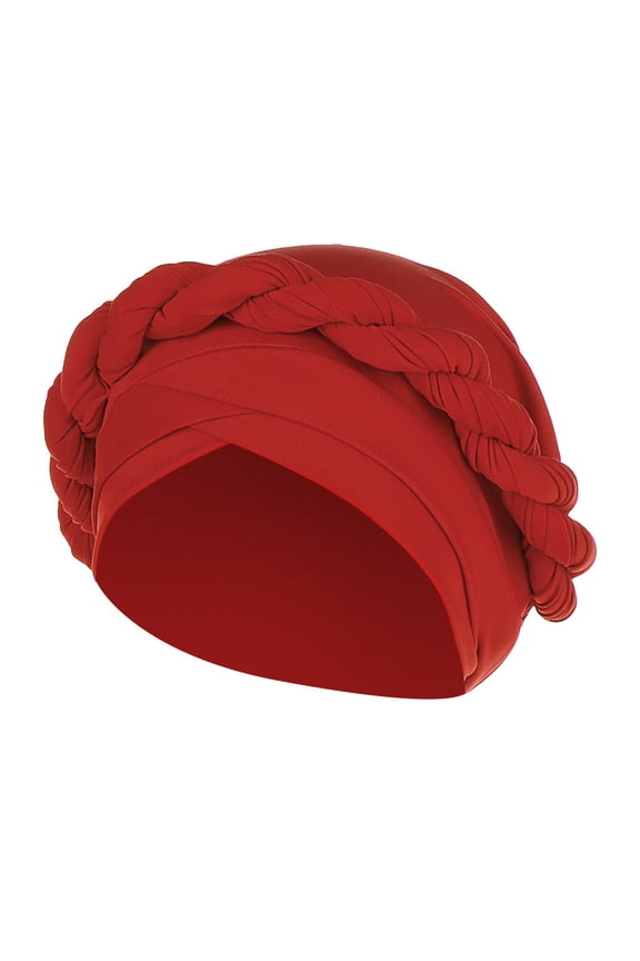 Womens Turbans Hat Head Wraps Fashion Braid India Muslim Ruffle Beanie Wrap Cap Red