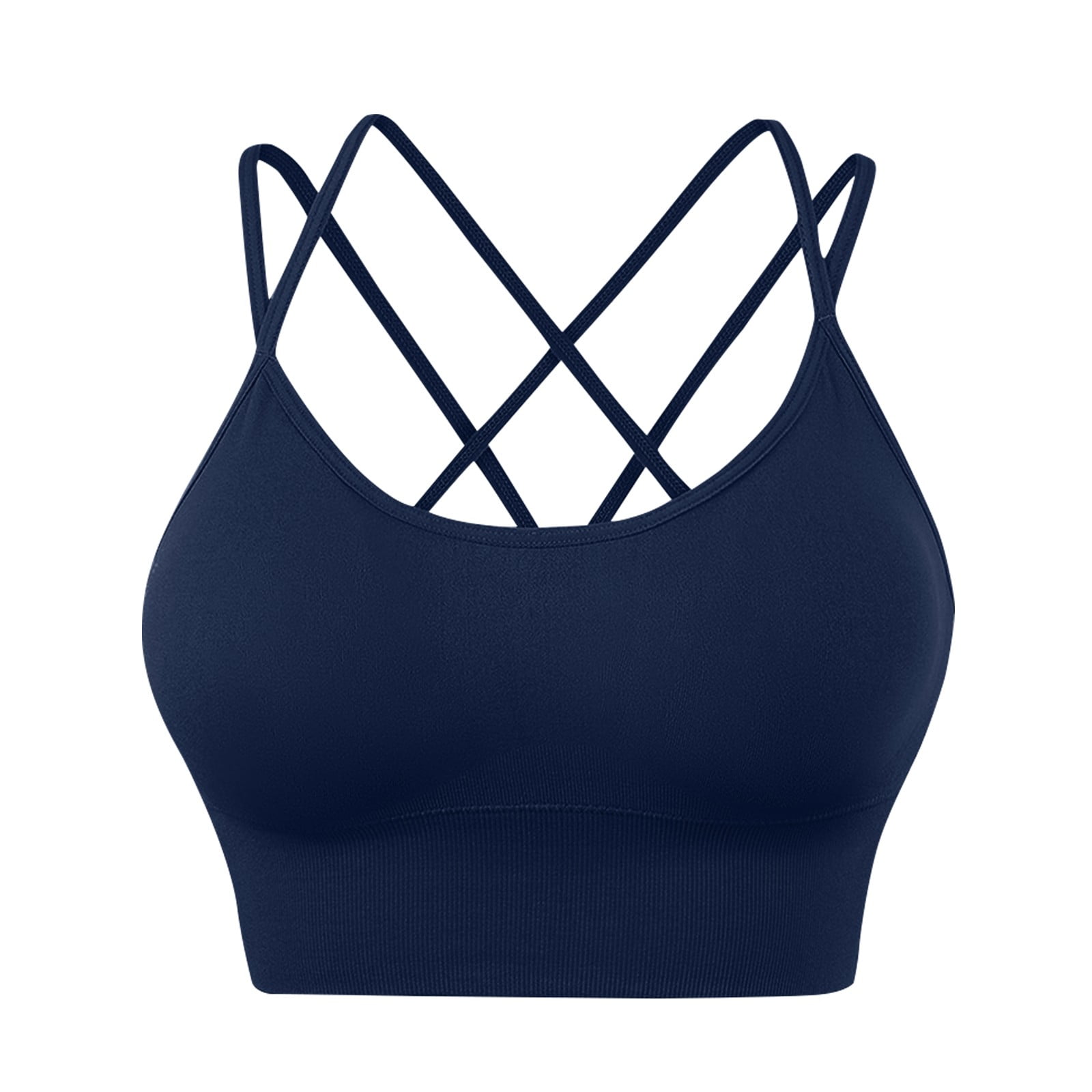 LowProfile Workout Sports Bra for Womens Plus Size Cross Back Padded  Strappy Criss Cross Cropped Fitness Yoga Bras Navy Blue L 