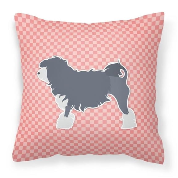 Lowchen Checkerboard Pink Fabric Decorative Pillow