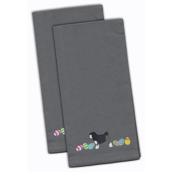 Lowchen Easter Gray Embroidered Towel Set of 2