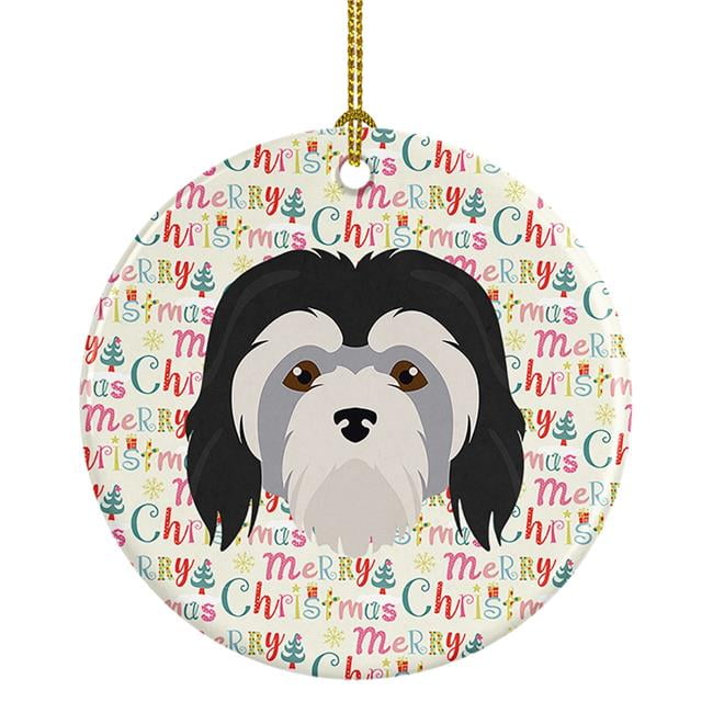 Lowchen Little Lion Dog Merry Christmas Ceramic Ornament 2.8 in x 2.8 in