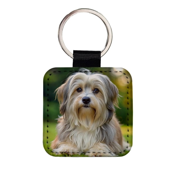 Lowchen Little Lion Dog Photo Faux Leather Square Keychain