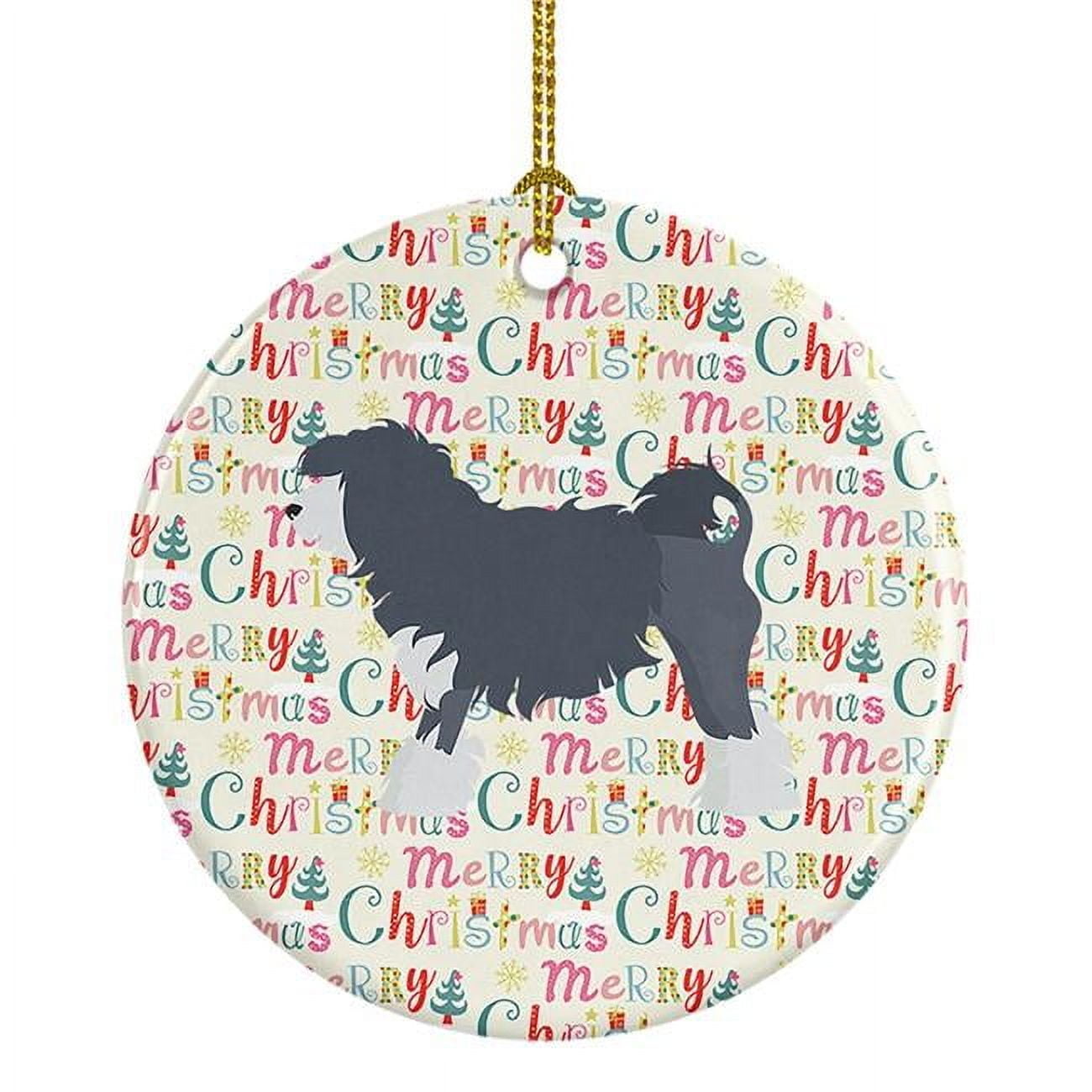 Lowchen Little Lion Dog #1 Merry Christmas Ceramic Ornament 2.8 in x 2.8 in