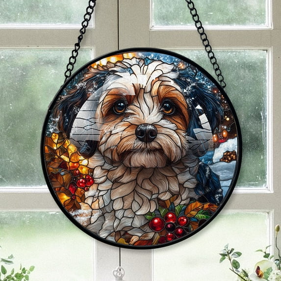 Lowchen Xmas Dog Ornament Christmas 2025 - Lowchen Dog Christmas Stained Glass SunCatcher for Window, Dog, Christmas Hanging, Xmas Decor,