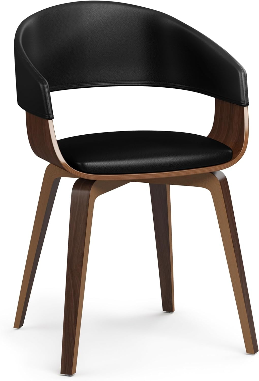 Black Faux Leather and Walnut Bentwood Dining Chair
