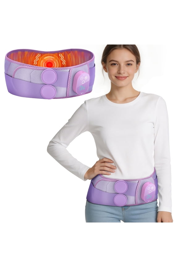 Lower Back Heating Pad for Sciatica, Cordless Hip Heating Pad, Buttock Heated Massager Wrap with 5 Heating, 3 Timing & Vibration Modes, 3000mAh Battery for Waist, Purple