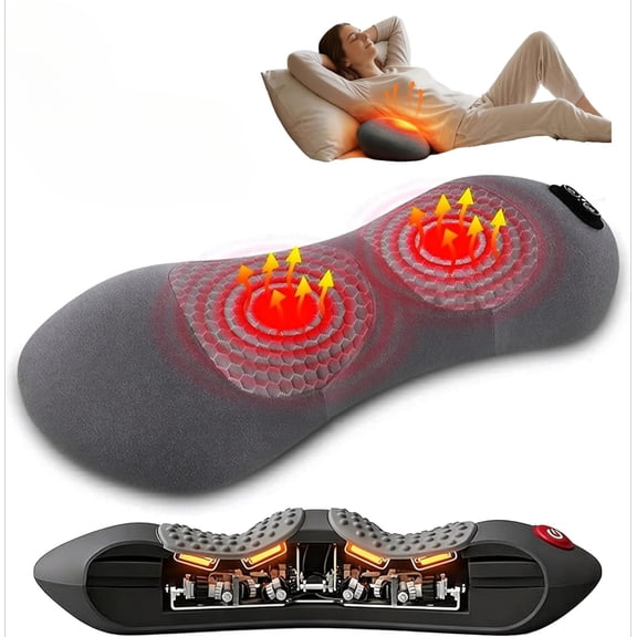 Lower Back Massager with Heat, 3 in 1 Electric Lumbar Support Pillow with Vibration and Air Traction, Ergonomic Back Support Cushion for Office Chair Bed Home
