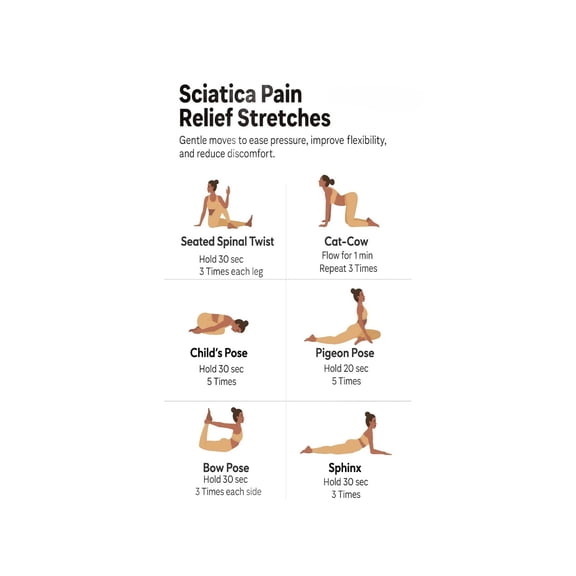 Lower Back Pain Sciatica Stretches Metal Sign Exercise Routine Chart Pain Relief Guide Wall Decor for Home Office Gym 12x8 Inch