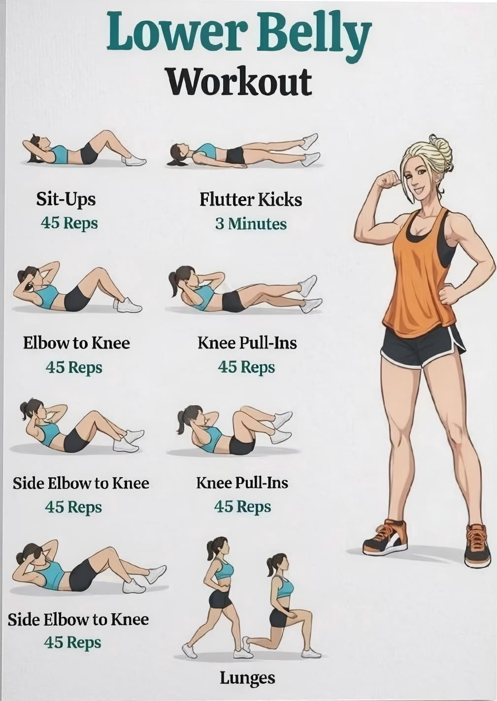 Lower Belly Workout Poster Flat Tummy Exercise Chart for Home - Walmart.com