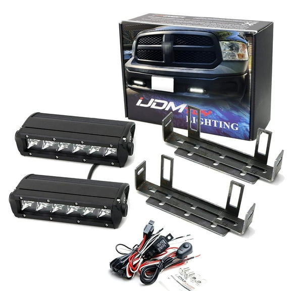Lower Bumper LED Light Bar Kit For 2011-18 Dodge RAM 1500, Includes (2) 30W High Power LED Lightbars, Tow Hook Opening Area Brackets & On/Off Switch Wiring Kit