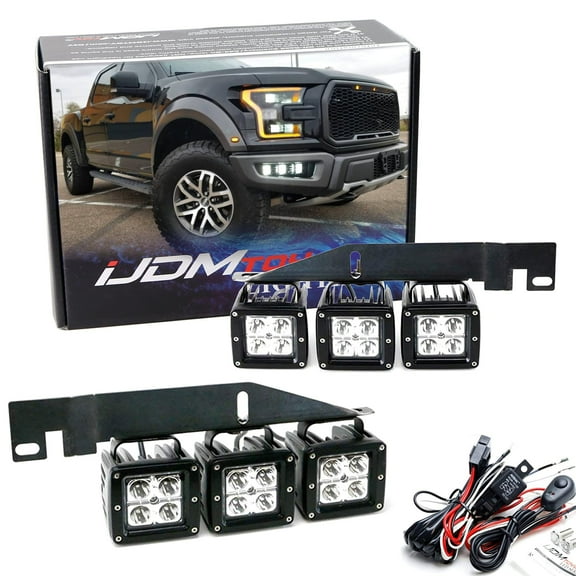 Lower Bumper Opening Fit 120W LED Fog Light Kit For 2017-2020 Ford Raptor, Includes (6) 20W LED Pod, Metal Mounting Brackets & On-Off Switch Relay Wiring