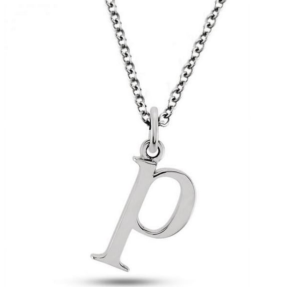 Lower-Case Block Letter Single Initial Pendant Necklace 14k White Gold