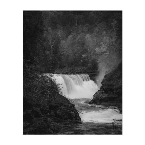 Lower Falls, Letchworth B&W - Castile New York Photography Black and White Waterfall Nature Forest Autumn Scenic Landscape Unframed Wall Art Print 24 x 30 inches
